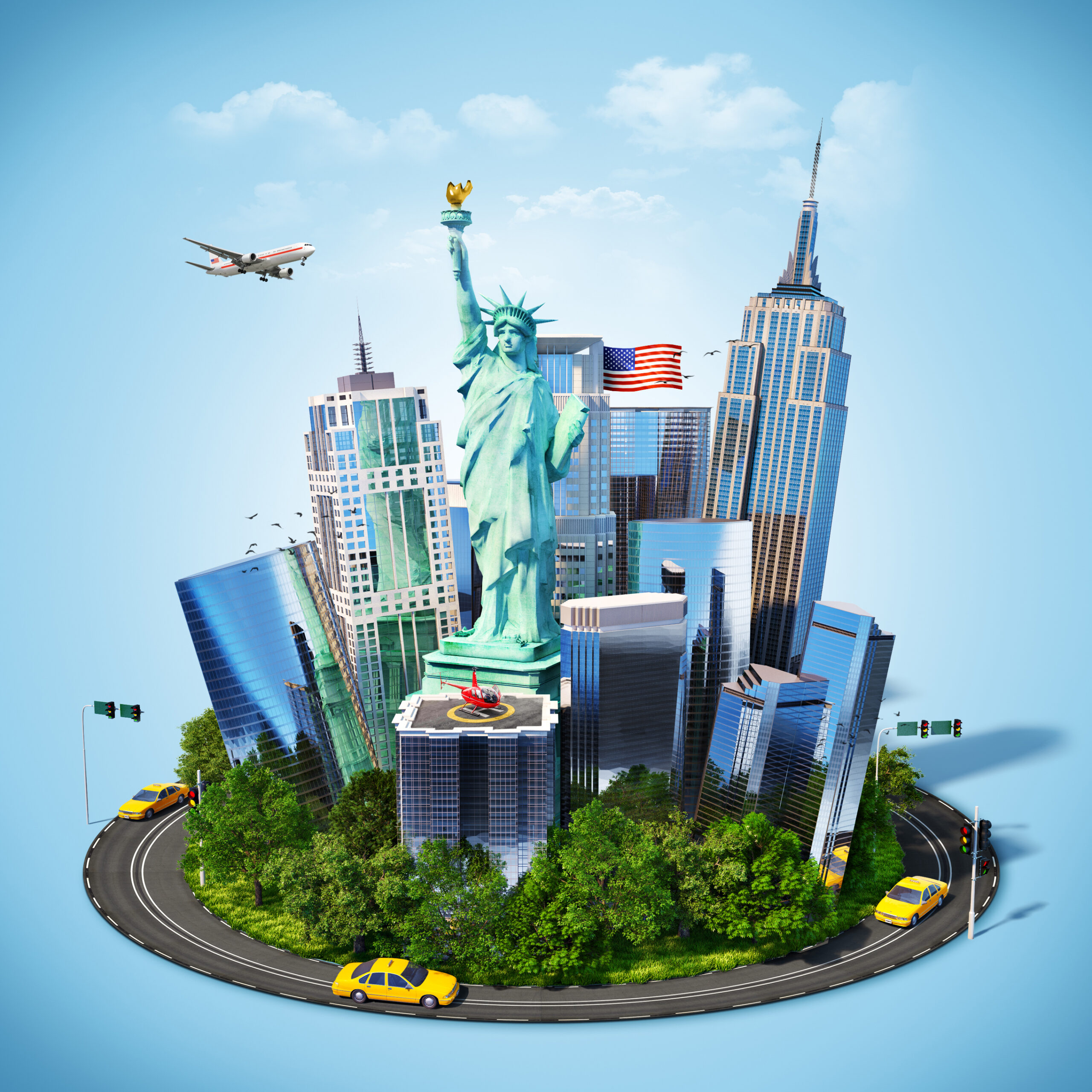 Famous,Symbols,Of,New,York,City.,Traveling,To,America